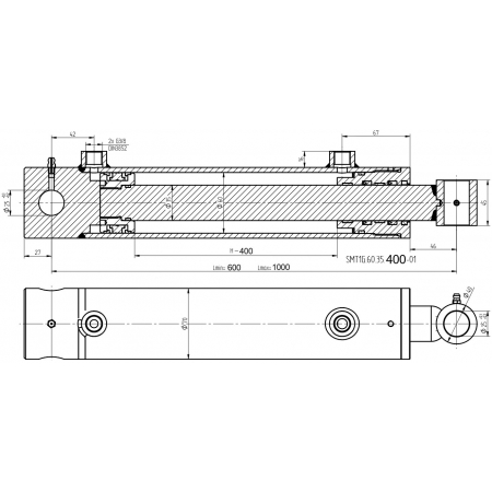 SIŁOWNIK HYDRAULICZNY SMT1G 60x35x400 L= 600mm SIŁOWNIK HYDRAULICZNY SMT1G 60x35x400 L= 600mm